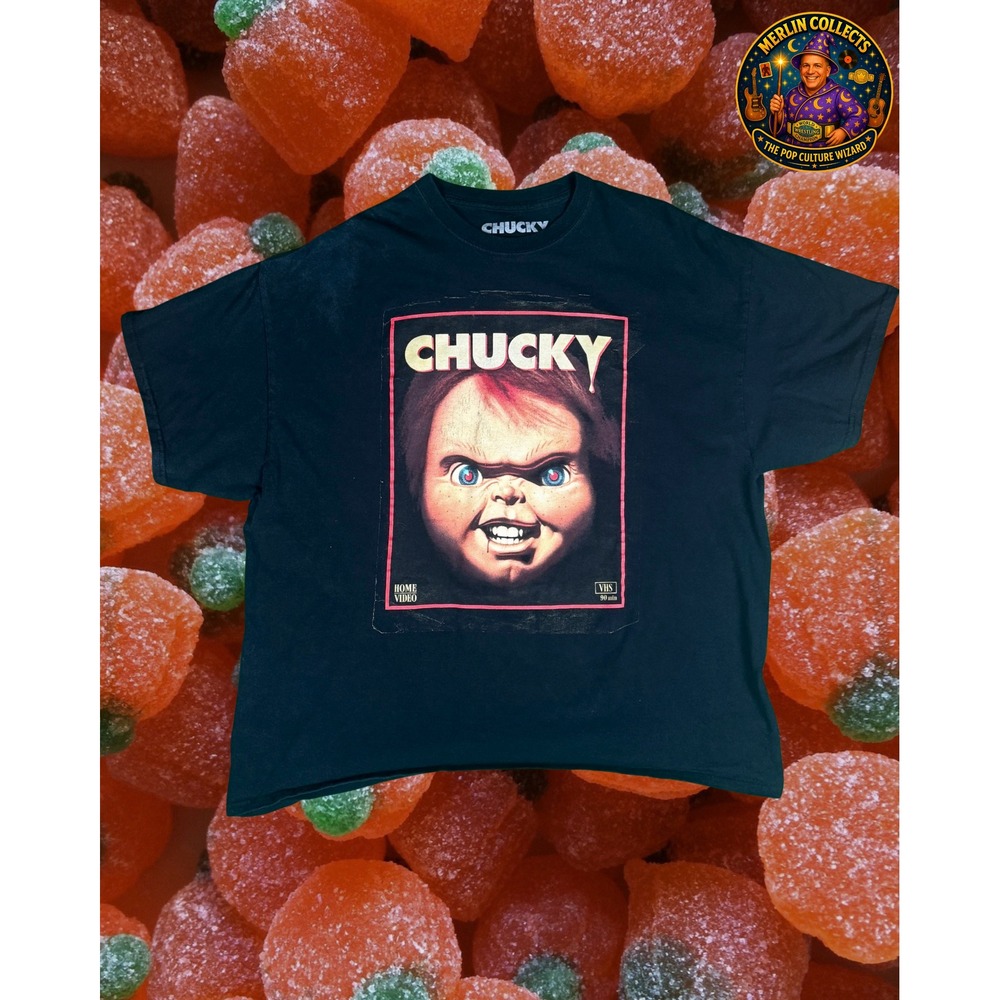 Chucky Child's Play VHS Home Video Graphic T-Shirt Mens 2XL Black Horror Movie